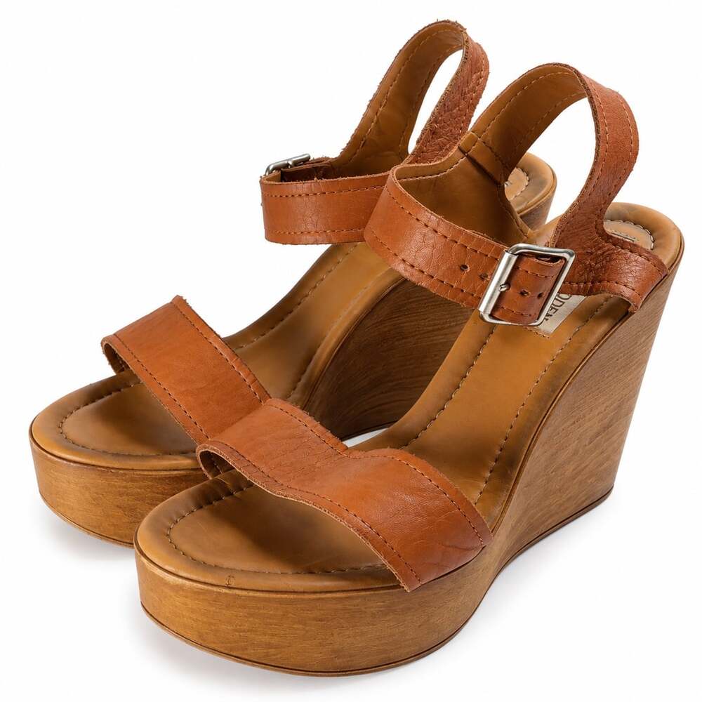 Steve Madden Brown Leather Platform Wedge Sandals Tan Size